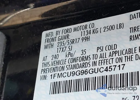 2016 Ford Escape Se z USA, uszkodzony, nr VIN 1FMCU9G96GUC45717